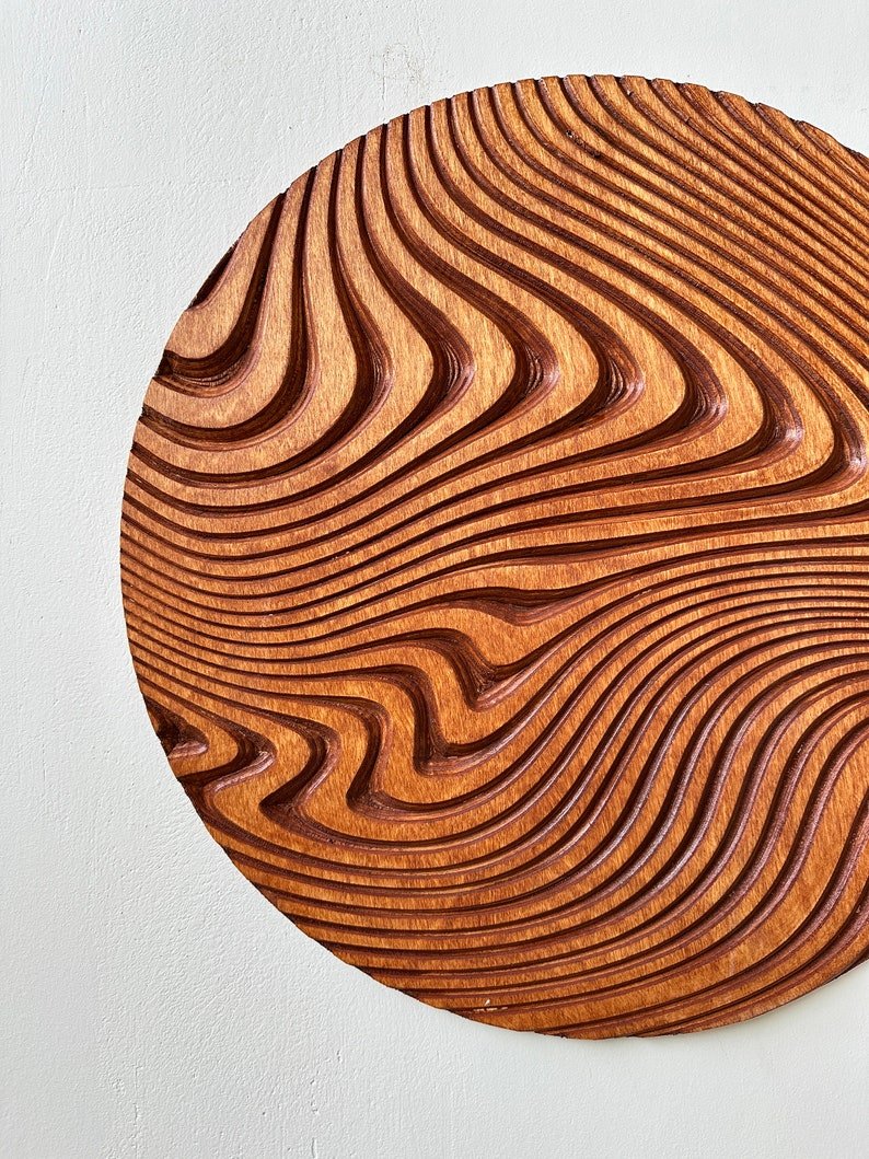 Hand-Carved Geometric Circle Wood Wall Art – Rustic Handmade Wooden Wall Decor & Hanging