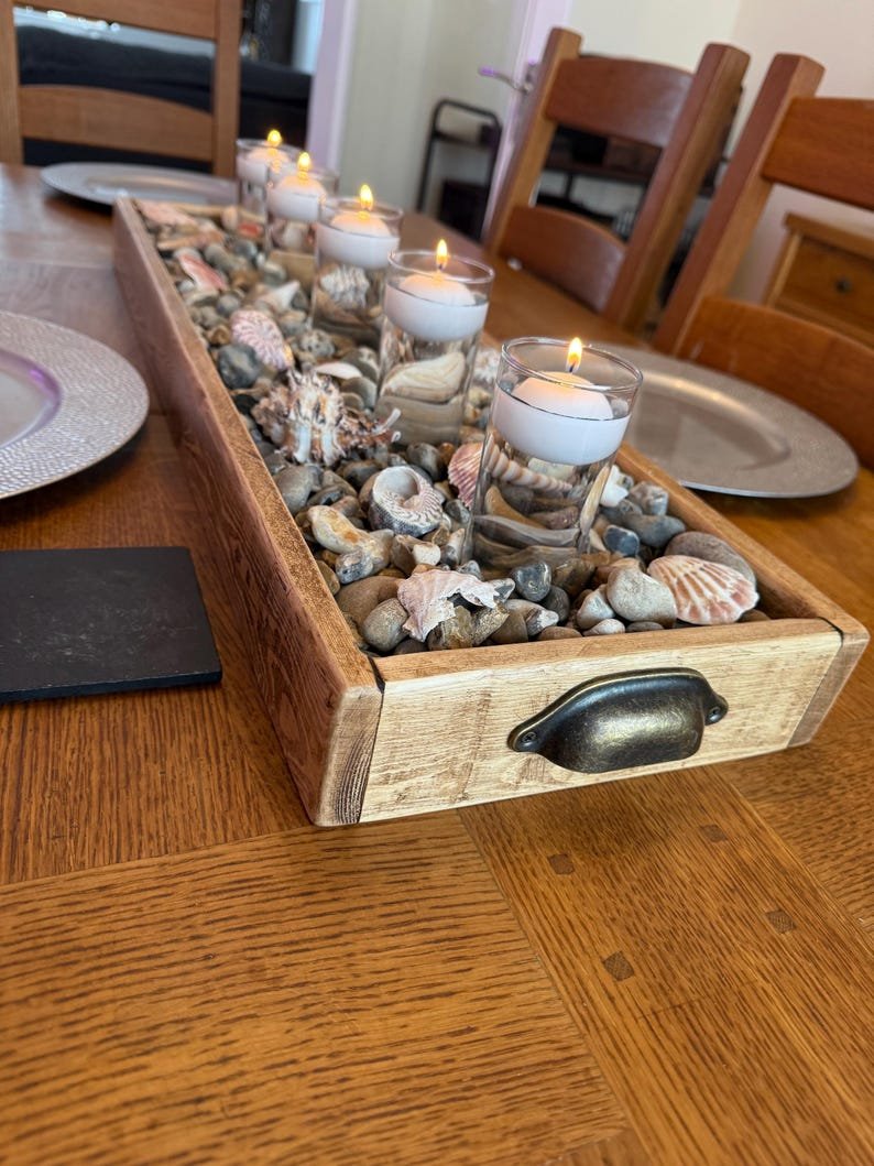 Handmade Reclaimed Wood Serving & Centerpiece Tray – Rustic Wood Tray with Iron or Brass Handles