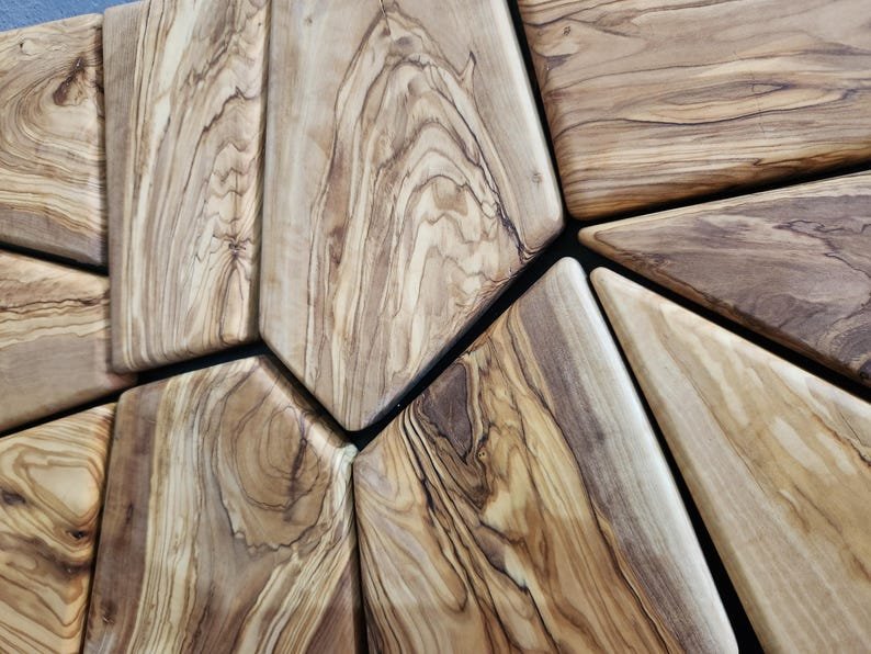 Olive Wood Mosaic Wall Art – Geometric Wooden Wall Panel, Handmade Natural Wood Decor