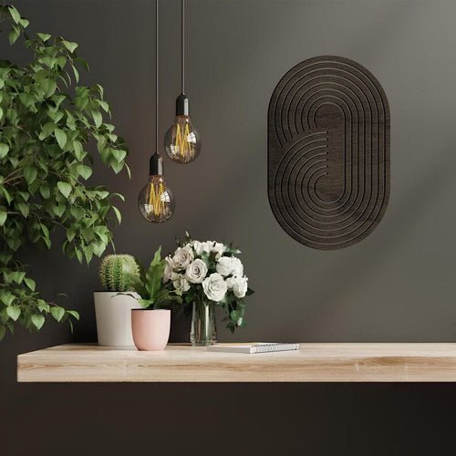 Boho Wooden Wall Art – Abstract Geometric Ellipse Wall Decor, Oval Mid-Century Modern Wood Hanging