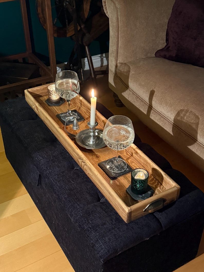 Handmade Reclaimed Wood Serving & Centerpiece Tray – Rustic Wood Tray with Iron or Brass Handles